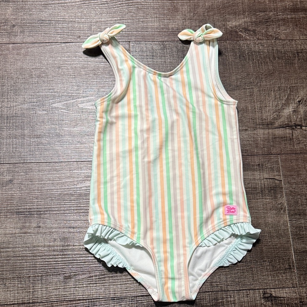 Ruffle Butts Pastel Striped Swimsuit with Bow Accents